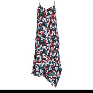 Equipment Femme Jada Black Floral Silk Asymmetrical Hem Midi Dress Size Large